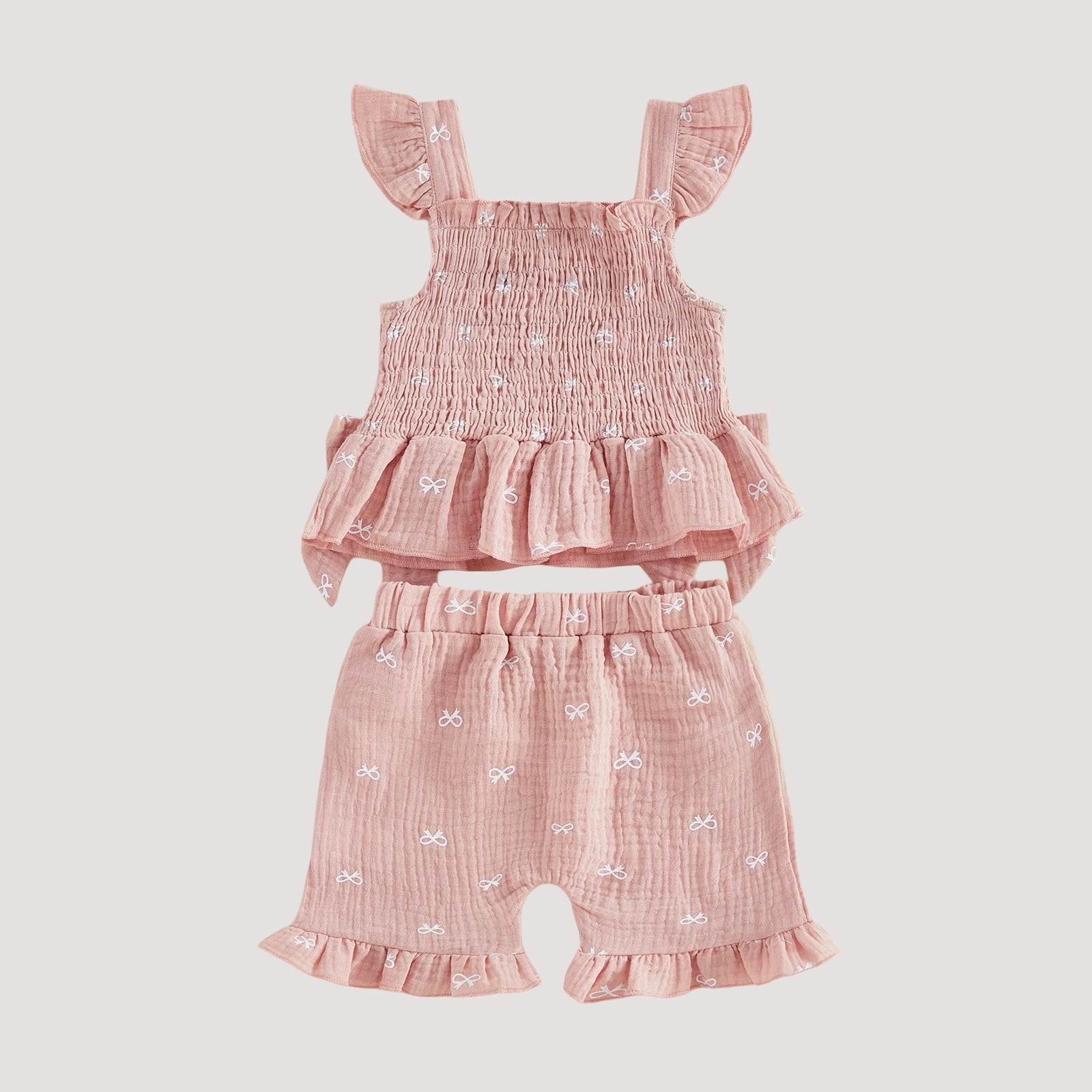 Bow Print Square Neck Top and Shorts Set - Kidnor