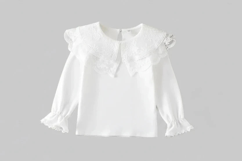 Lace Trim Long-Sleeve Shirt - Kidnor