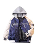 Boys' Hooded Baseball Jacket - Thick Cotton Winter Coat with Letter Print