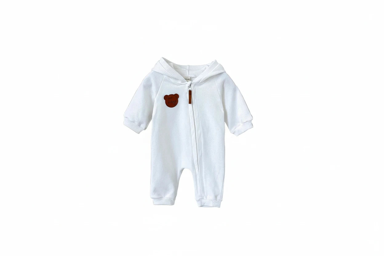Baby Hooded Zipper Jumpsuit - Solid Color Autumn Bodysuit