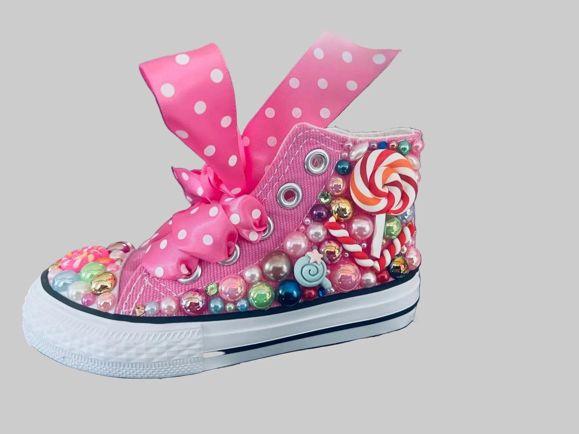 Girls' Rainbow Candy Bling Sneakers - Handmade Pearl Party Shoes