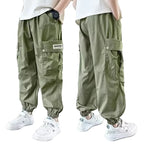 Boys' Cargo Sports Pants - Cotton Sweatpants with High Visibility Details