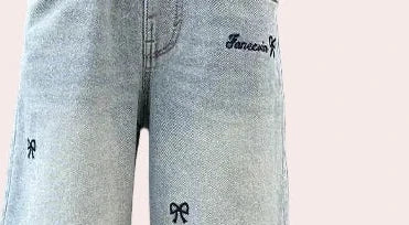 Girls' Bow Tie Wide Leg Jeans - Casual Loose Trousers for Teens