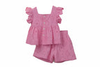 Baby Girls Pink Cotton Top & Shorts Set - Flutter Sleeve Summer Outfit