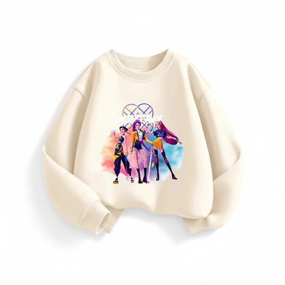 KPop Demon Hunters Huntrix Sweatshirts For Kids Long Sleeved,Round Collar