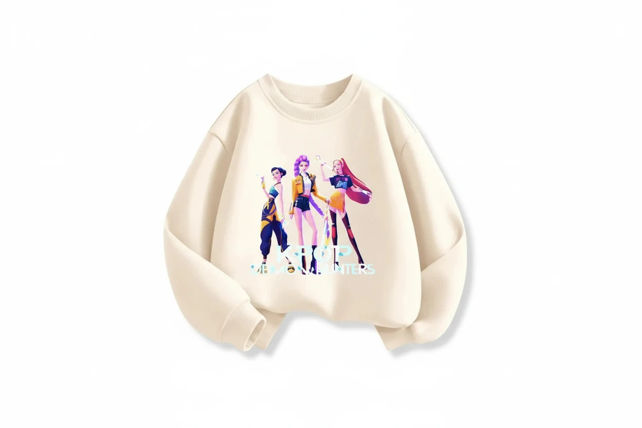KPop Demon Hunters Huntrix Sweatshirts For Kids Long Sleeved,Round Collar