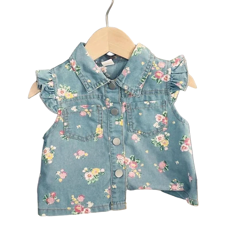 Floral Denim Top and Shorts Set - Kidnor