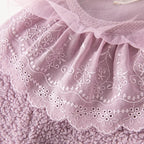 Baby Girls' Faux Fur Winter Coat - Lace Collar Warm Cardigan Jacket
