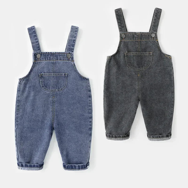 Toddler Denim Overalls - Solid Color Jumpsuit for Kids Ages 1-3