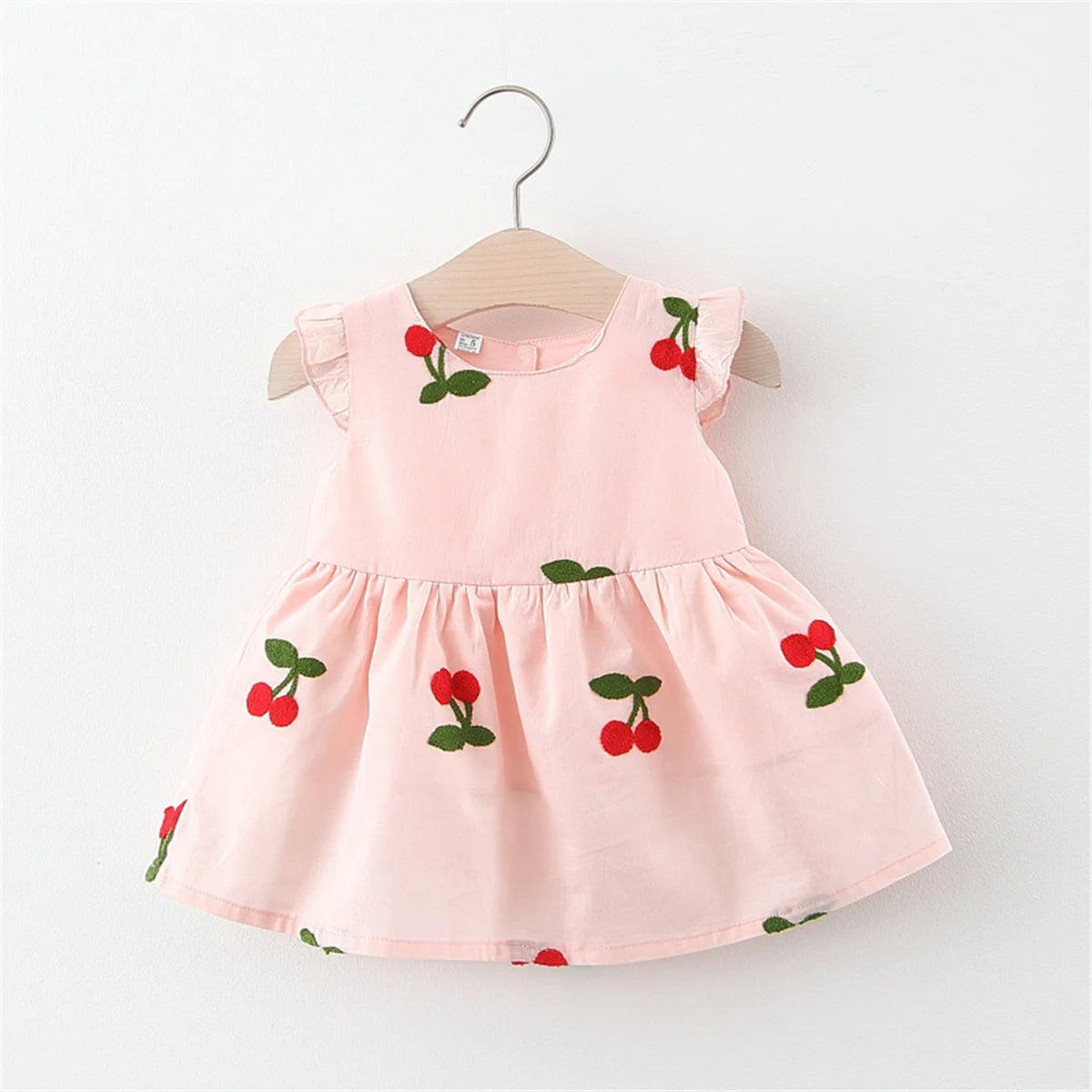 Girls Cherry Embroidered Dress - Flutter Sleeve Summer Dress