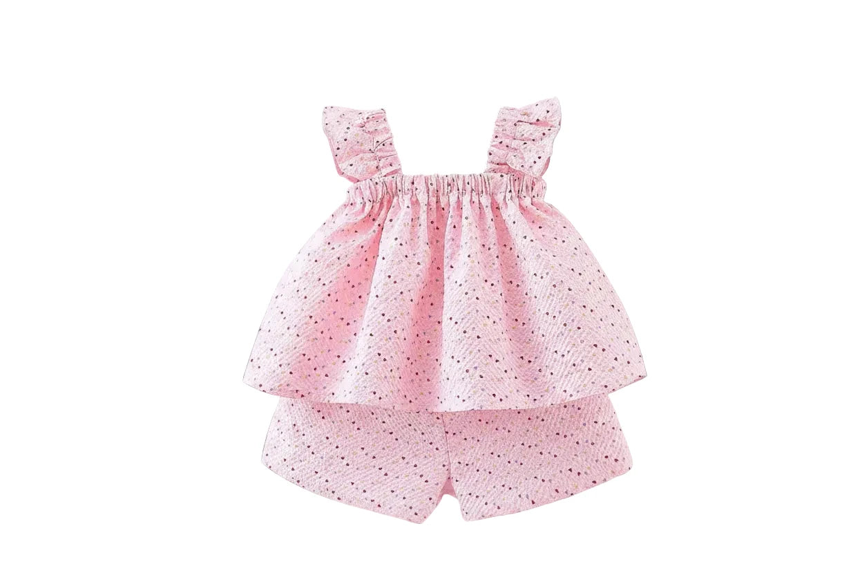 Baby Girl Dot Print Top & Shorts Set - Summer Beach Outfit with Bow (0-3Y)