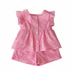 Baby Girls Pink Cotton Top & Shorts Set - Flutter Sleeve Summer Outfit