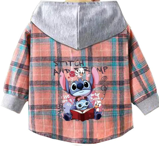Stitch Hooded Plaid Shirt Jacket - Kidnor