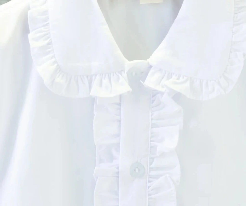 Girls' Doll Collar Bubble Sleeve Blouse - Ruffled Summer Top Ages 7-12