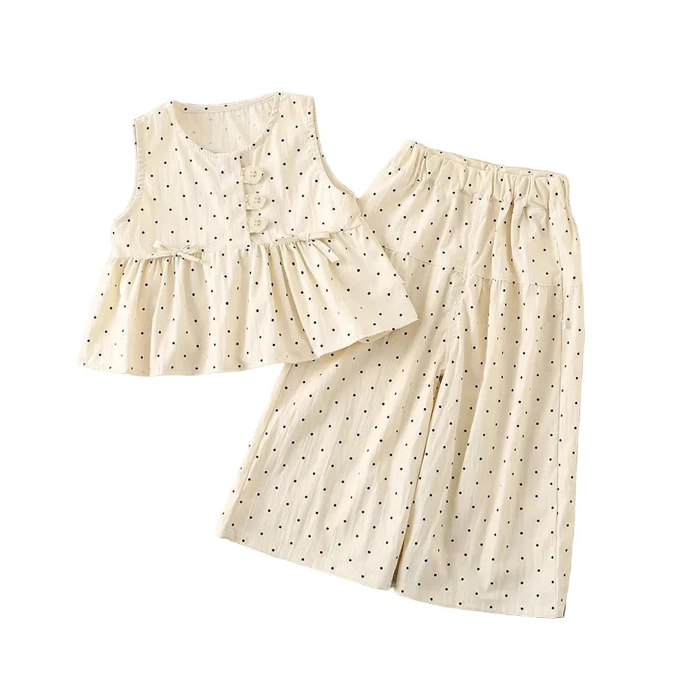 Girls' Polka Dot Blouse & Pants Set - 2-Piece Summer Outfit Ages 4-6