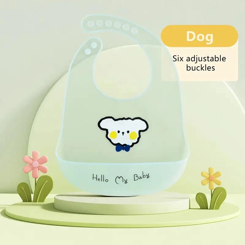 Waterproof Baby Bibs Baby Stuff Cute Cartoon Animal Printed Kids Bib Girl Boy Adjustable Soft Silicone Bib Baby Feeding Stuff