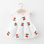 Girls Cherry Embroidered Dress - Flutter Sleeve Summer Dress