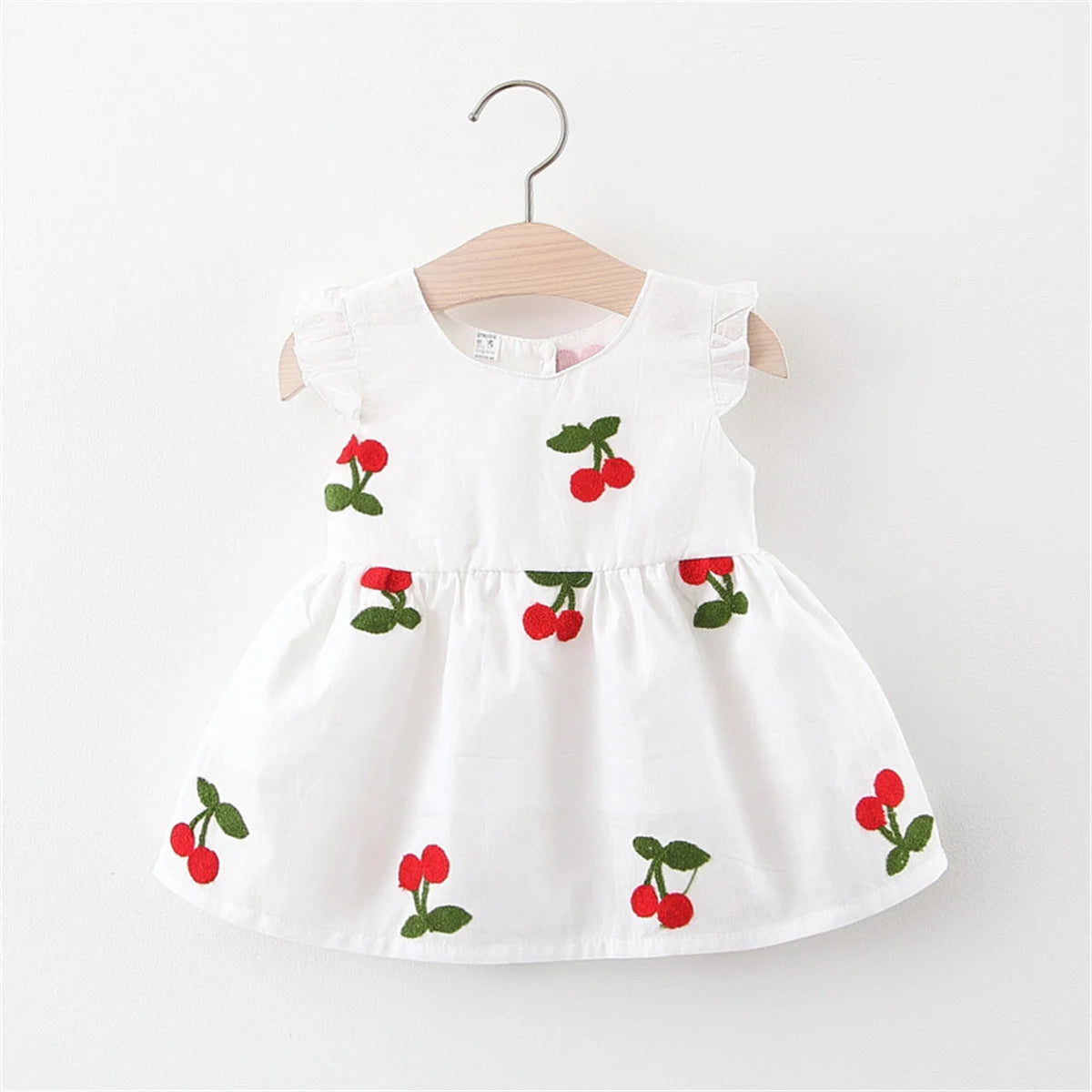 Girls Cherry Embroidered Dress - Flutter Sleeve Summer Dress