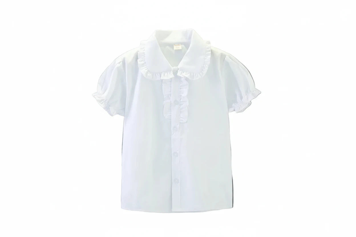 Girls' Doll Collar Bubble Sleeve Blouse - Ruffled Summer Top Ages 7-12