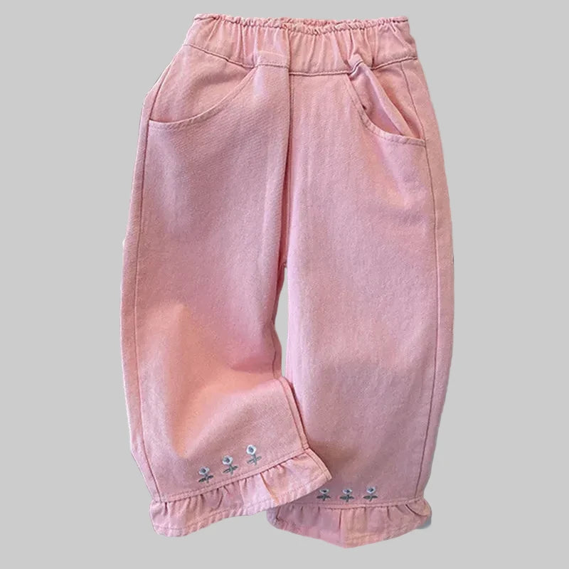 Girls Floral Embroidery Cotton Pants - Kidnor