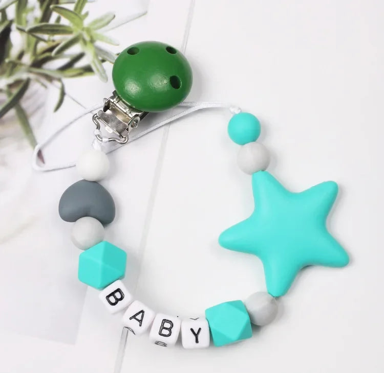 Personalized Name Baby Handmade Pacifier Clips Silicone Safe Teething Chain Infant Pentagonal Star Gum Nipple Dummy Holder Clip
