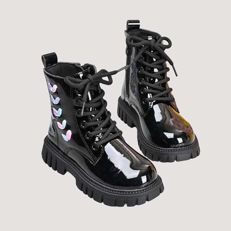 Leather Side Zipper Short Boots - Kidnor