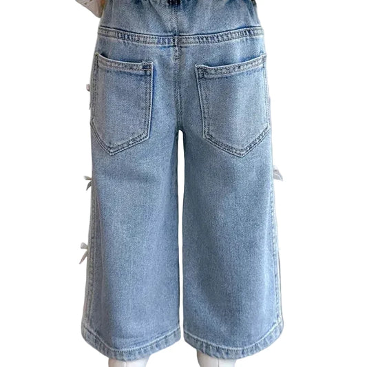 Bow Jeans - Elastic Waist Straight Pants - Kidnor