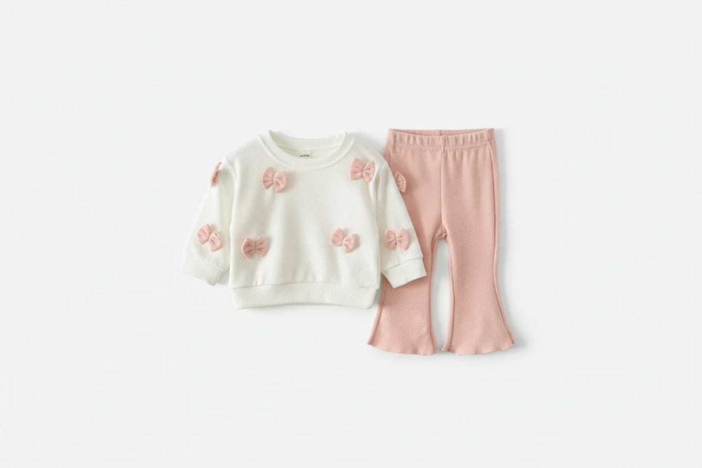 Baby Girl Bowknot Outfit Set - 2-Piece Top & Pants Ages 1-3