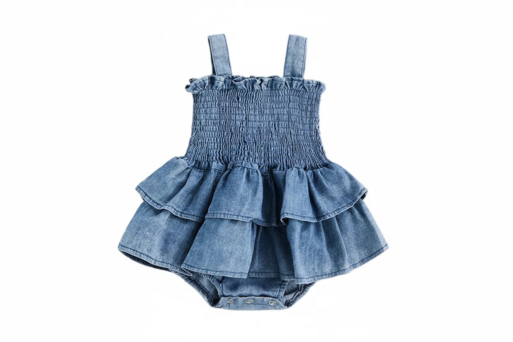 Baby Girl Romper Dress - Sleeveless Ruffle Bodysuit Ages 0-18M