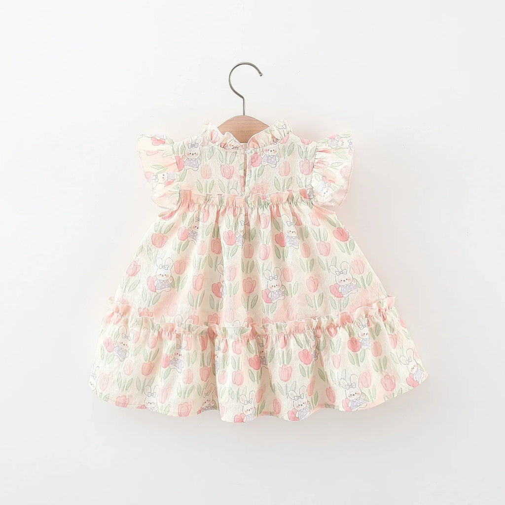Tulip Rabbit Print Dress with Bow - Kidnor