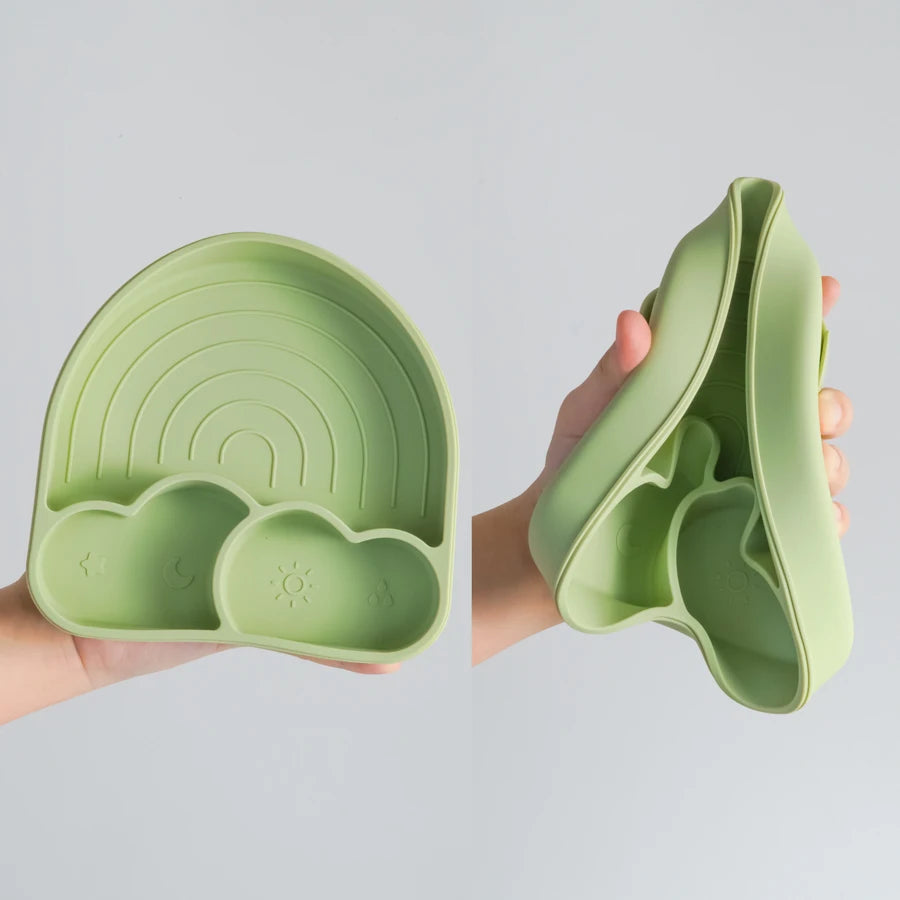 New Design Baby Safe Silicone Dining Plate With Lid Solid Cute Cartoon Children Dishes Suction Toddle Training Tableware