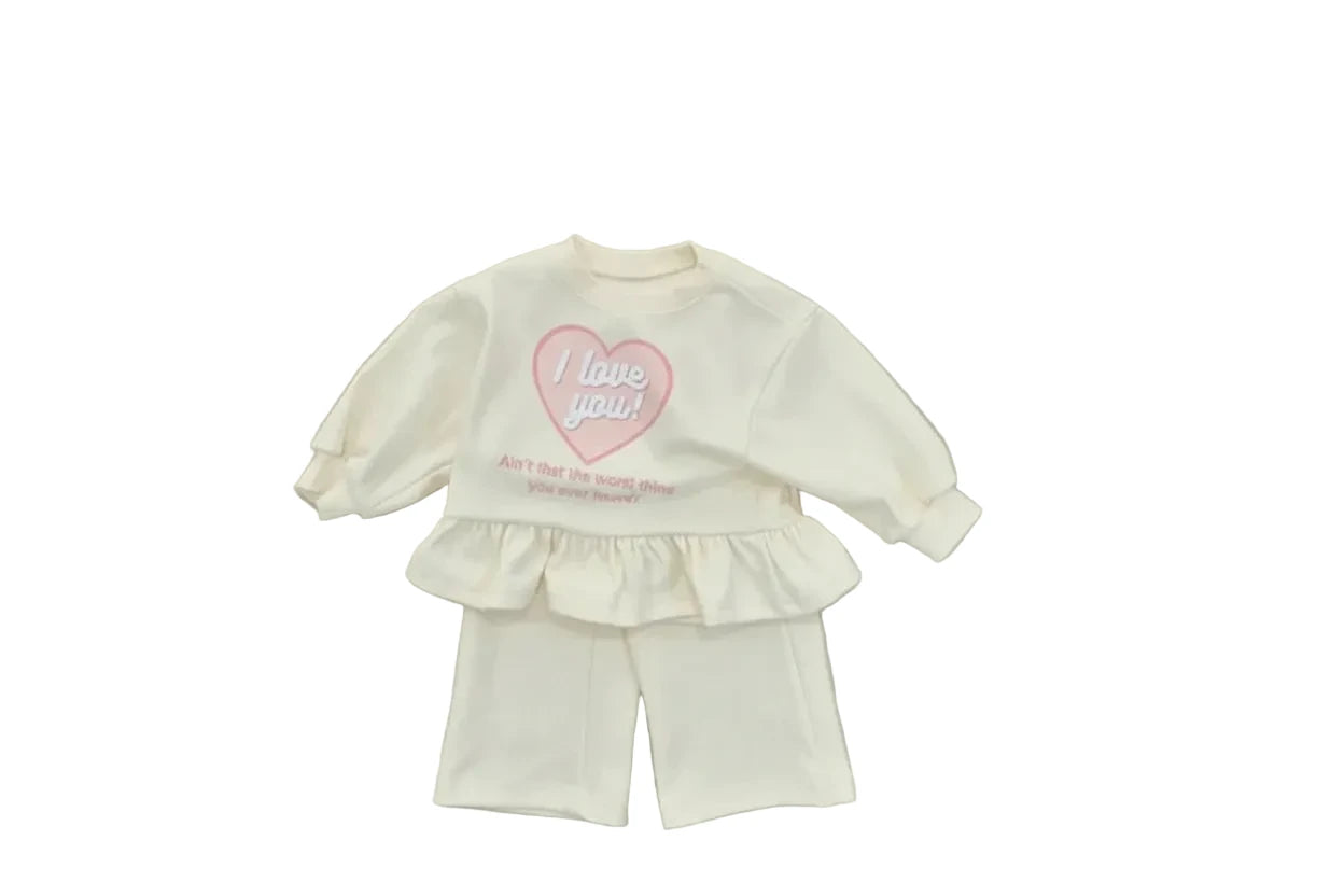 Girls Ruffle Hoodie and Wide Leg Pants Set - Kidnor