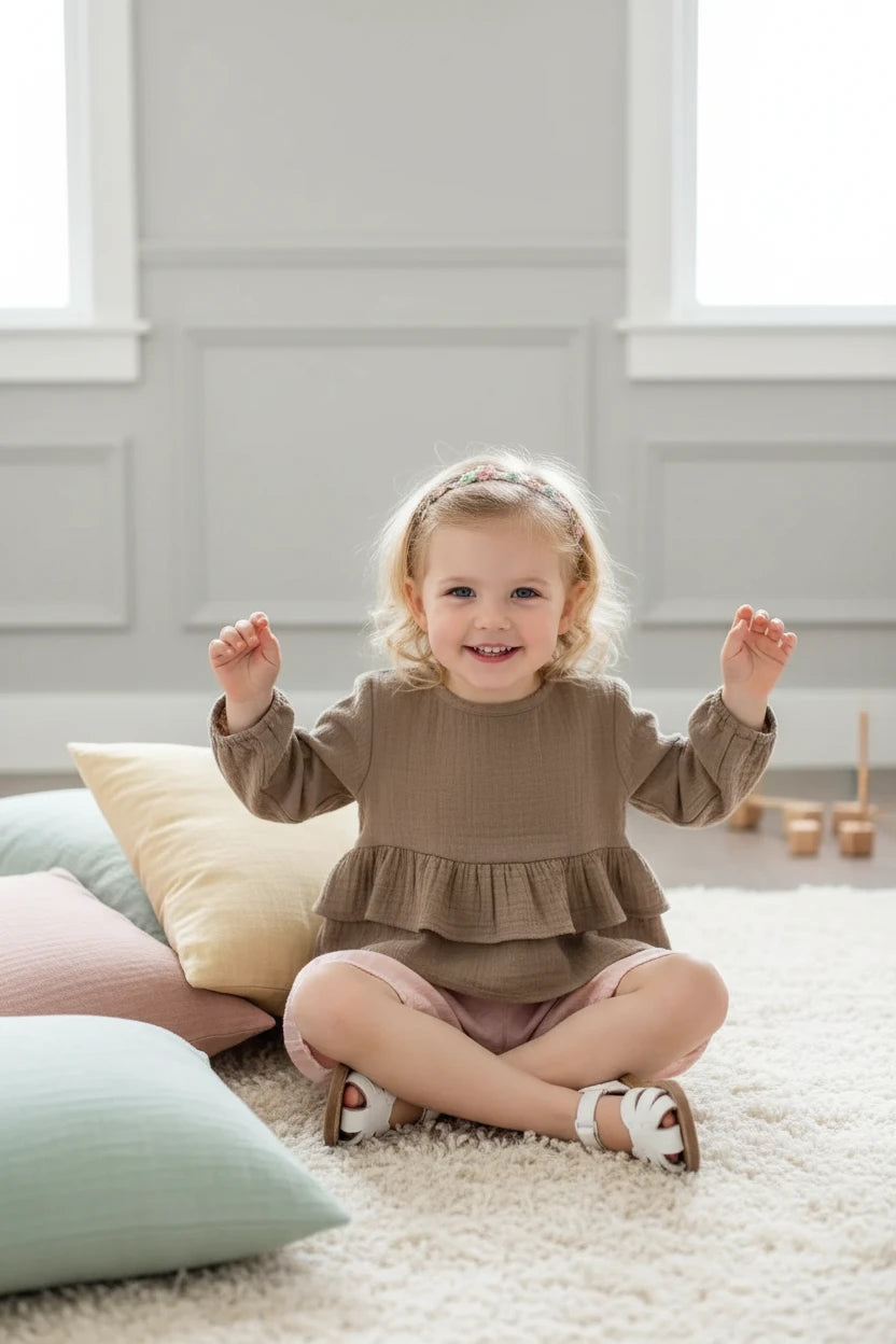 Ruffled Long-Sleeve Cotton Blouse - Kidnor