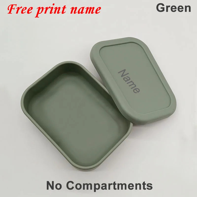 Personalized Name Lunch Box 3 Compartment Silicone Bento Box Portable Leak Proof Microwave Oven Lunch Box Picnic Food Container