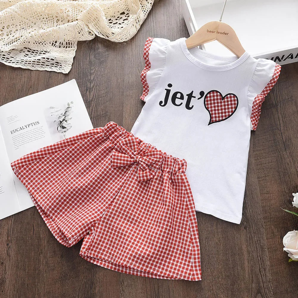 Bear Leader Girls Clothing Sets 2025 Summer Kids Clothes Floral Chiffon Halter+Embroidered Shorts Straw Children Clothing