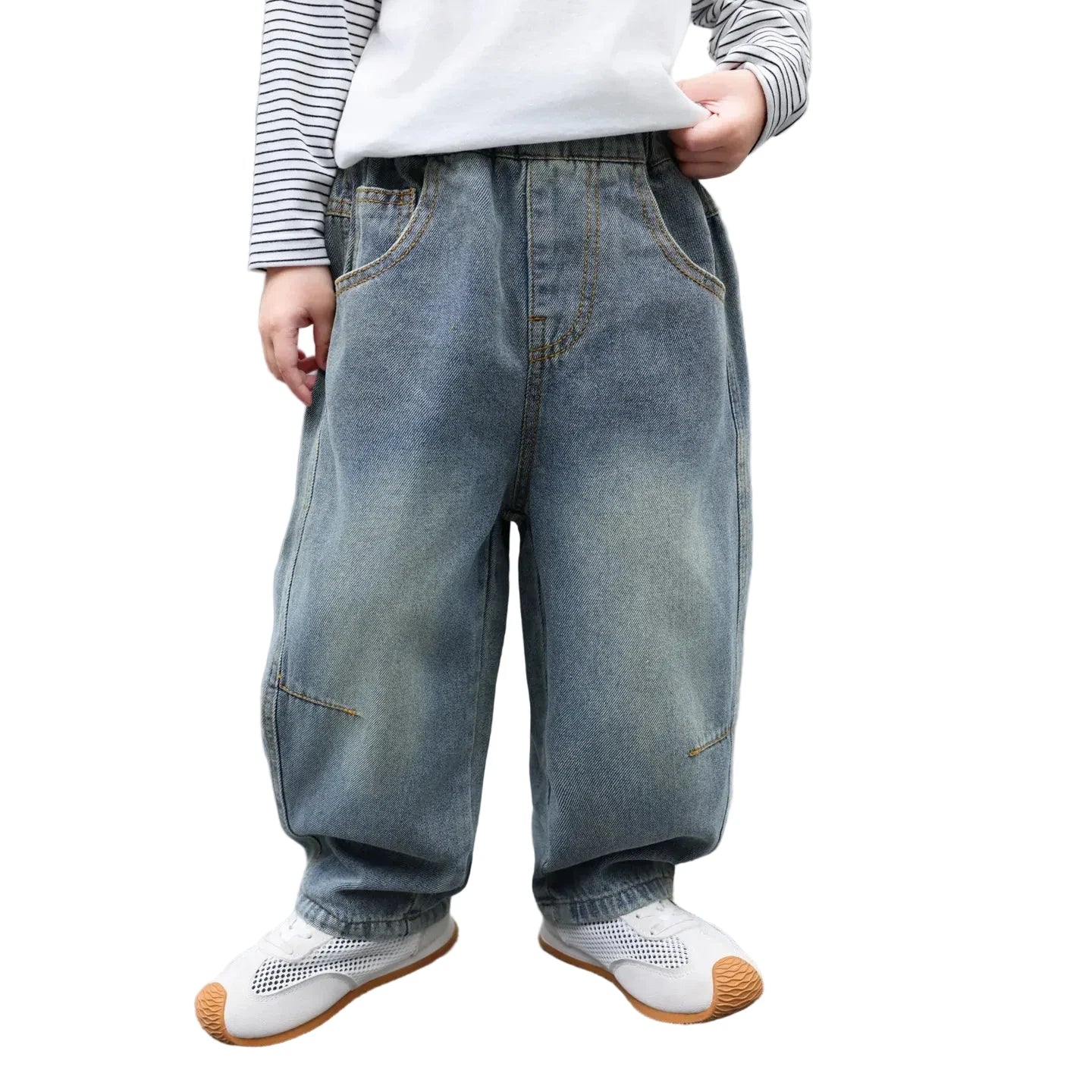 Boys' Vintage Washed Jeans - Elastic Waist Retro Denim Ages 7-13