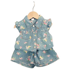 Floral Denim Top and Shorts Set - Kidnor