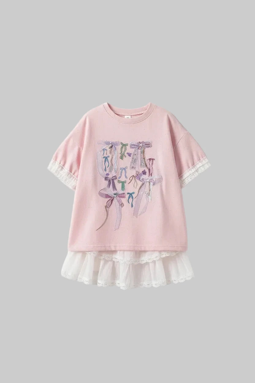 Casual Bow Short Sleeve Tee - Kidnor