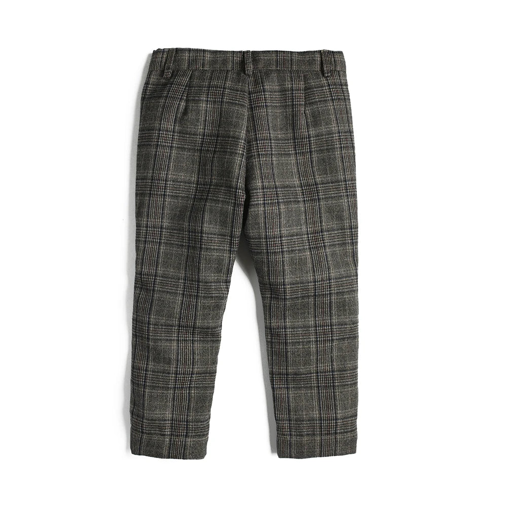 Boys Grey Plaid Pants - Cotton Casual Long Trousers (7-14 Years)