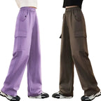 Girls' Cargo Wide Leg Pants - Loose Straight Casual Trousers Ages 7-13