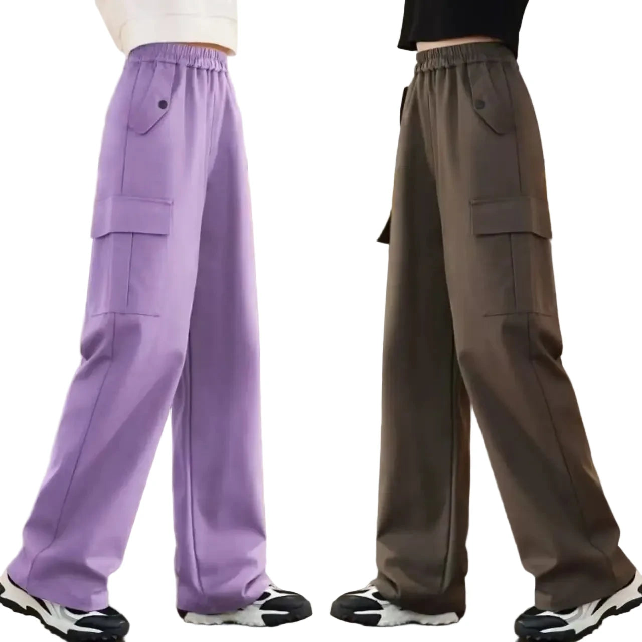 Girls' Cargo Wide Leg Pants - Loose Straight Casual Trousers Ages 7-13