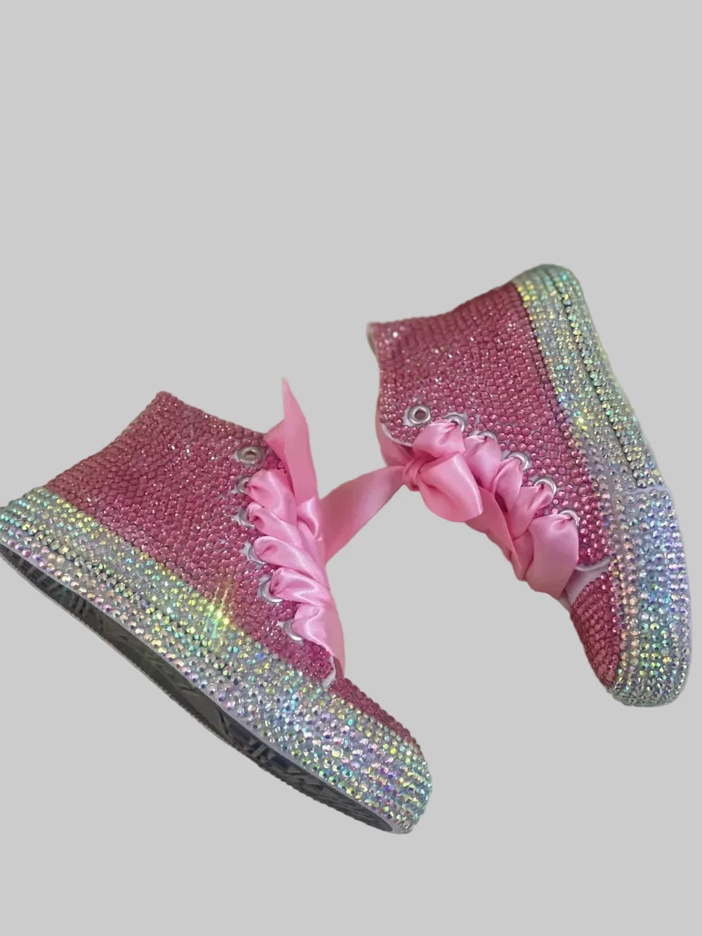 Girls' Rainbow Candy Bling Sneakers - Handmade Pearl Party Shoes