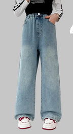 Teen Girls Ripped Jeans - Wide Leg Streetwear Denim