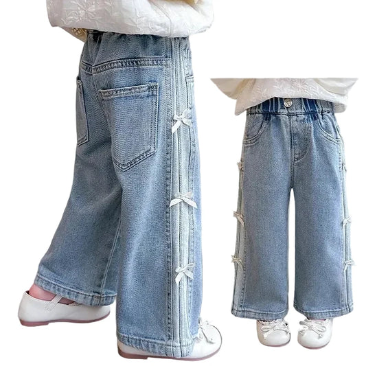 Bow Jeans - Elastic Waist Straight Pants - Kidnor
