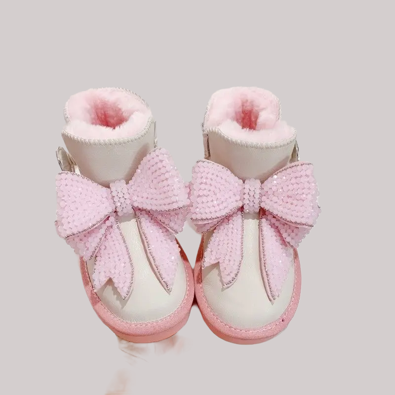 Winter Thermal Snow Boots – Pink Bow, Non-Slip - Kidnor