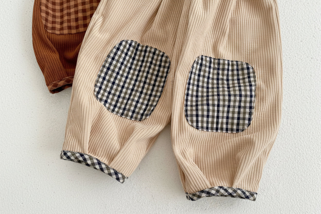 Baby Corduroy Check Pattren All-match Trousers