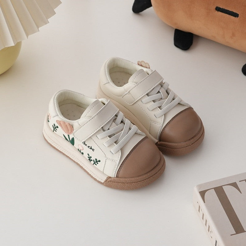 Girls Sneakers Soft Bottom Embroidered Flowers Sweet Retro - Kidnor