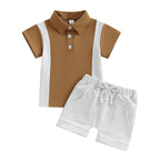Costum de băieți cu tricou, mânecă scurtă și pantaloni scurți, cu rever, asortat, culoare