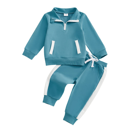 Boys Half-zip Long-sleeve Top And Pants Set