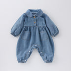Cute Lapel Denim Rompers Jumpsuit